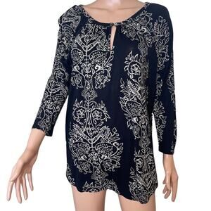 Lucky Brand BoHo flowy style black and white long sleeve peasant style boho SZ M